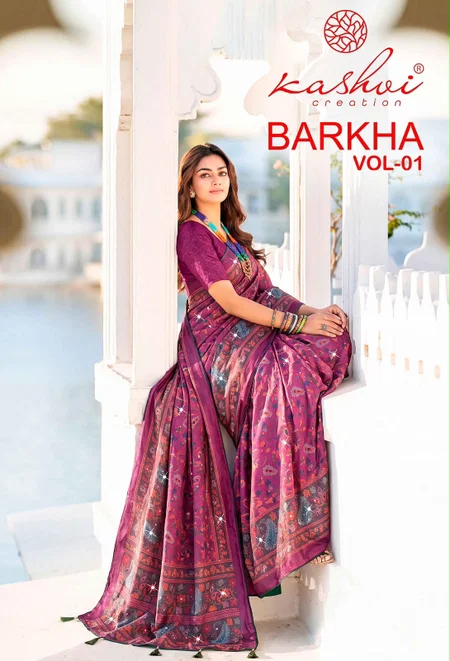 Barkha Vol 1 By Kashvi Shine Silk With Glass Work Saree